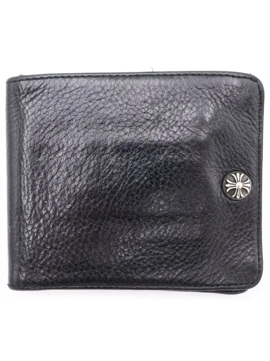 Chrome Hearts 1 Snap Cross Ball Button Leather Wallet Black