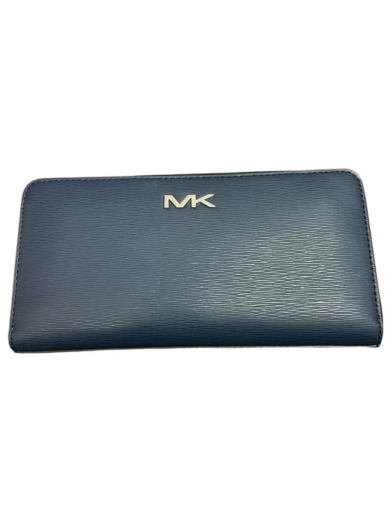 Fathers Day! Michael Kors Navy Textured MK Zip-Around Cooper wallet NWT