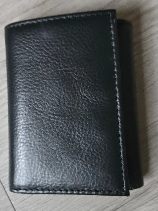 Men's leather RFID black tri-fold wallet