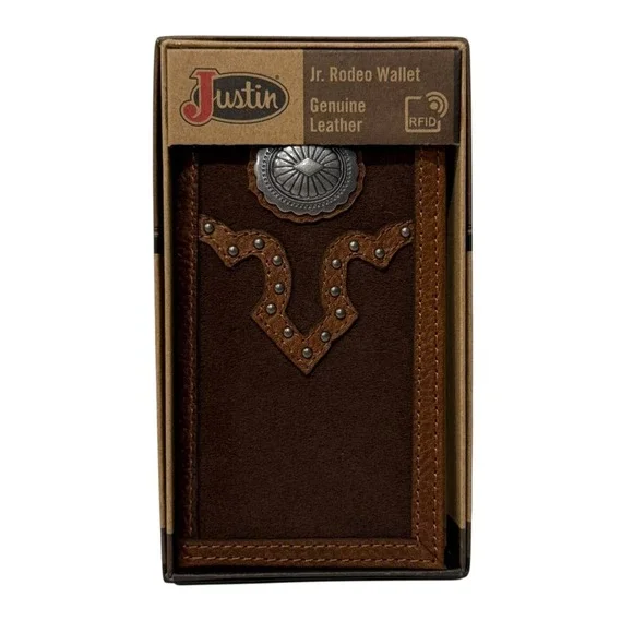 Justin Men's Brown Classic Genuine Leather Slim Bifold Jr. Rodeo Wallet NIB