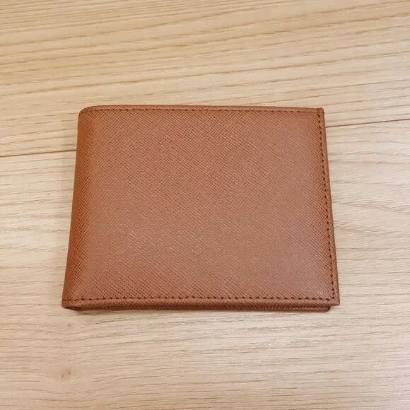 BLOOMINGDALES Mens Solid Cognac Genuine Saffiano Leather Wallet Bifold Slimfold
