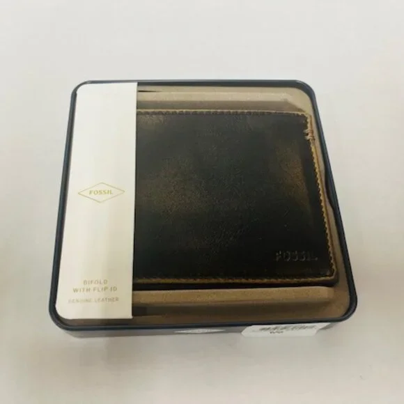Fossil Wade Flip ID Bifold in Black ML3882001- NEW