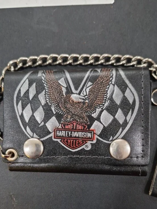 Vintage Harley-Davidson Black Leather Wallet with Eagle Crest