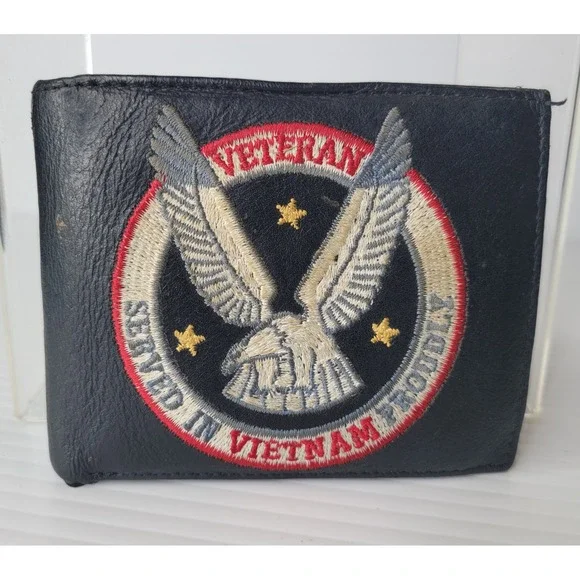 Vietnam Veteran Served Proudly Patch Military Bifold‎ Wallet Mens Black