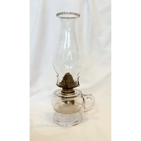 Vintage Plume & Atwood P&A Clear Glass Finger Lamp with Empire Chimney