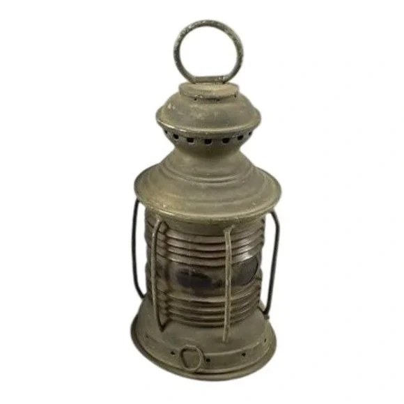 Antique Geo B Carpenter Chicago Brass Oil Signal Lantern Red Fresnel Lens