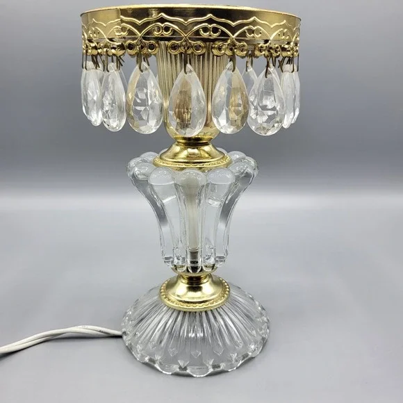 Michelotti Crystal Boudoir Table Lamp Base Crystal Prisms Gold Tone Glass Clear