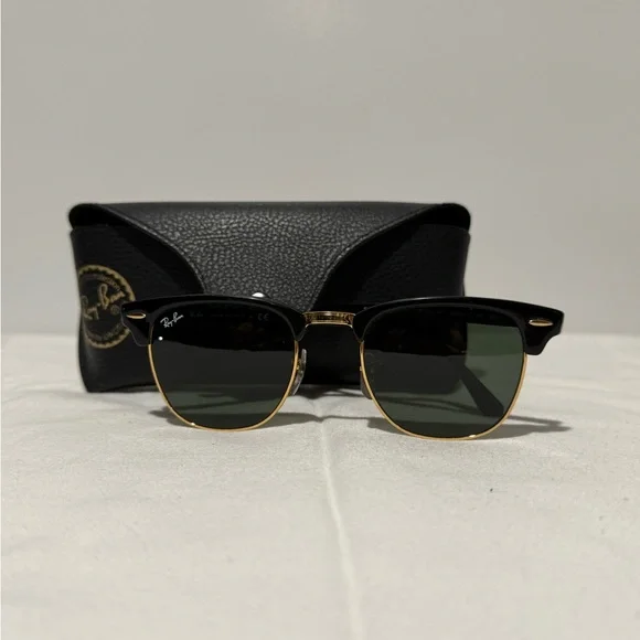 Ray-Ban Black & Gold Clubmaster Sunglasses with Green Lenses