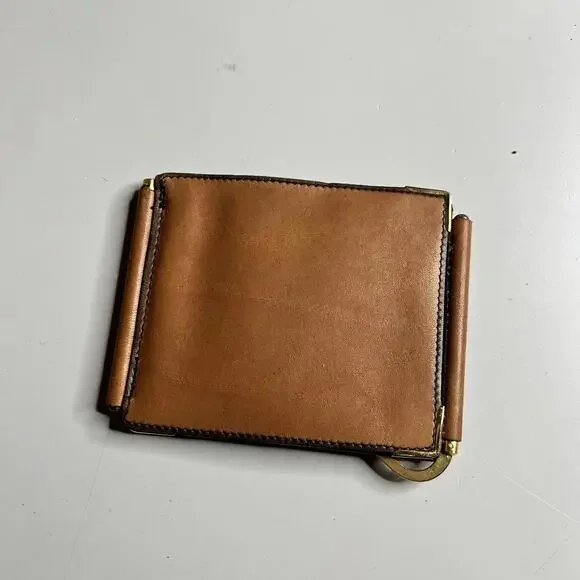 80s Leather Money Clip Wallet Mens Small Brown Bifold Folding Minimalist Slim‎