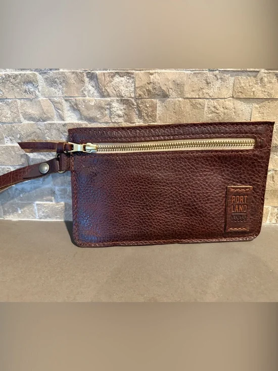 SLG PLG Portland Leather Dark Brown Zip Wristlet Wallet