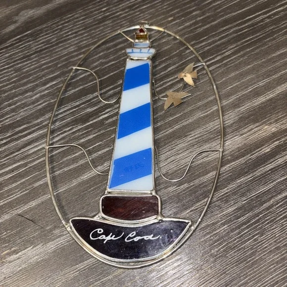 Lighthouse And Birds Stained Glass Sun Catcher‎ Handmade Multi Color