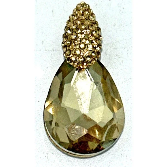 Vintage Champagne Gemstone Pendant‎ Faceted Glass Pear Cut Teardrop 1.5