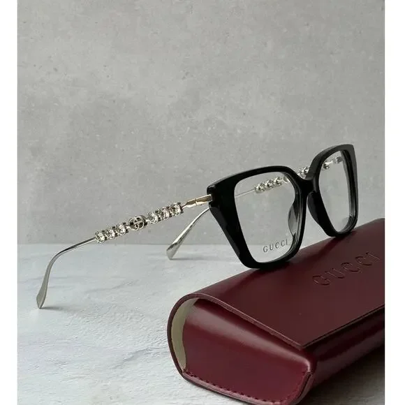 NEW Gucci GG1969O Black Cat Eye Crystal Eyeglasses Frames $665