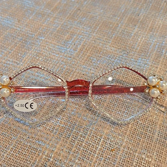 Pink Bling 2.5  Pearl Reader Glasses w/  Crystal Accents  Lightweight