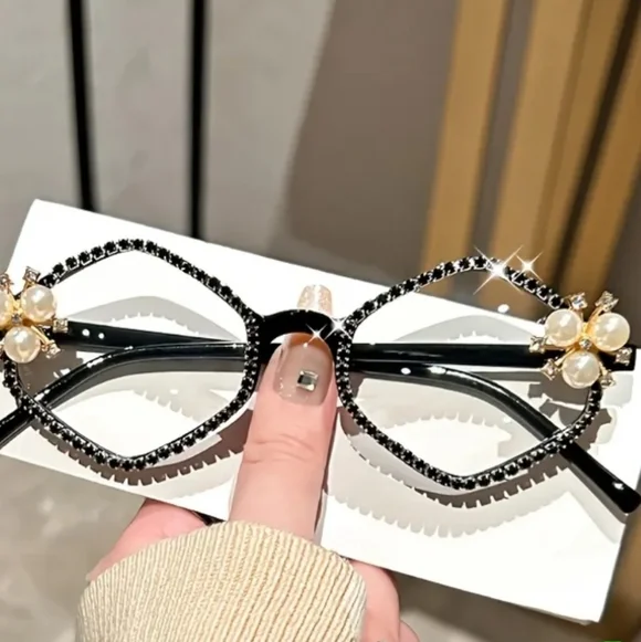 Black Bling 2.0 Pearl Reader Glasses w/  Crystals Accents  Lightweight