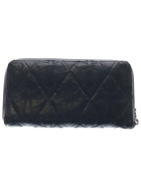 Chrome Hearts Rec Zip Quilted Wallet Cemetery Cross Leather Black