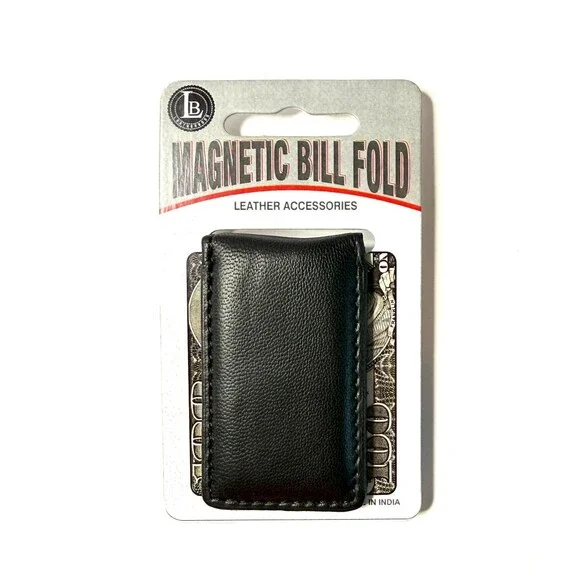 Genuine Leather Money Clip – Strong Magnetic Cash Holder for Men - Black