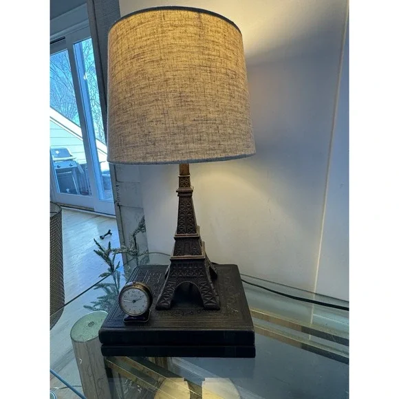 Eiffel Tower Lamp Base Metal 14.5in‎ With Linen Cream/tan Shade GW993
