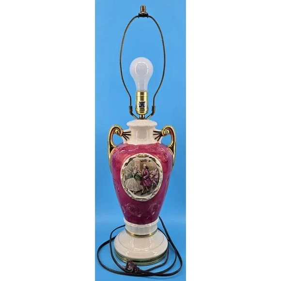 Vtg George & Martha Washington Table Lamp Porcelain Ceramic Signed Langbroek MCM