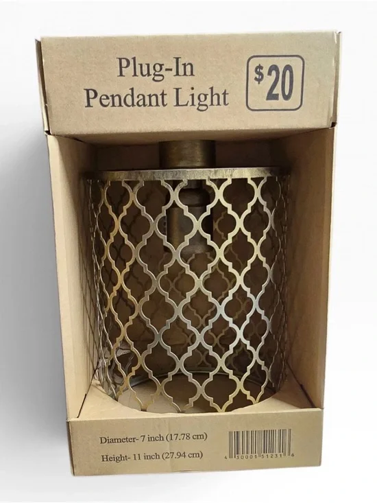 Gold Metal Lattice Plug-In Pendant Light