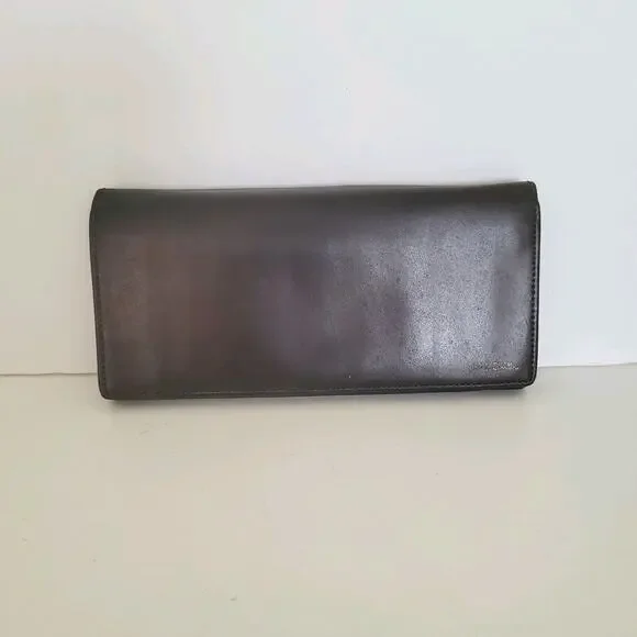 Paul Smith Designer Checkbook Card Bill Holder Wallet‎ Brown Blue Bifold Leather