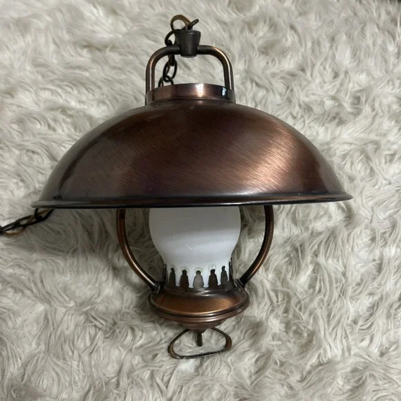 Vtg Progress Lighting Copper Tone Hanging Pendant Ceiling Light Fixture 3 Way