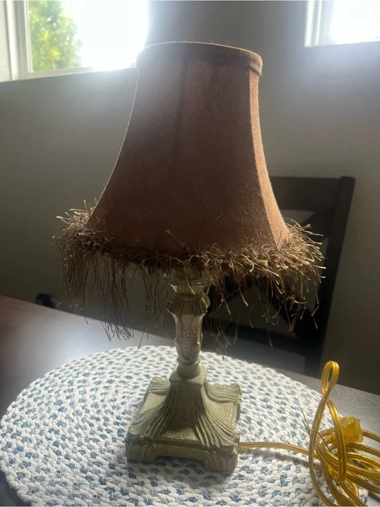 Vintage Brown Decorative Table Lamp with Fringe Shade 16” tall