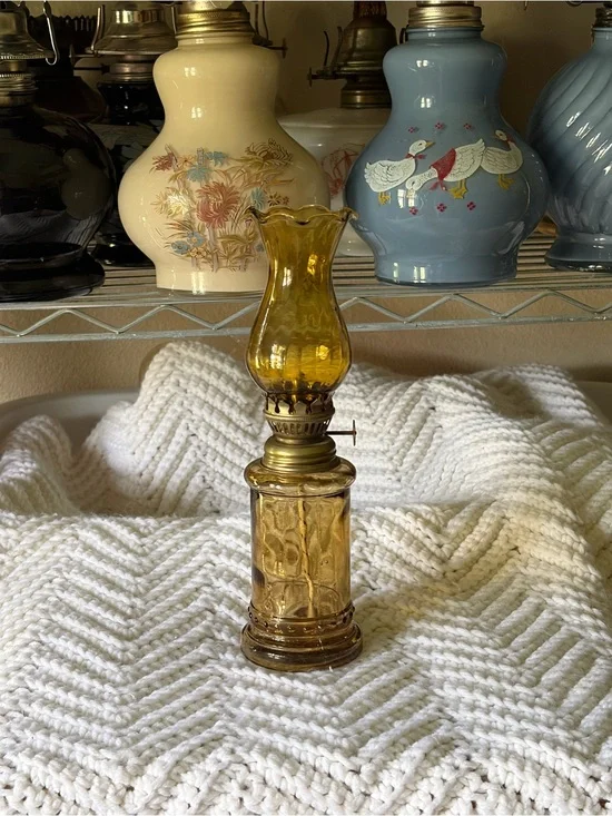 Amber Glass Mini Oil Lamp - Decorative Home Accent