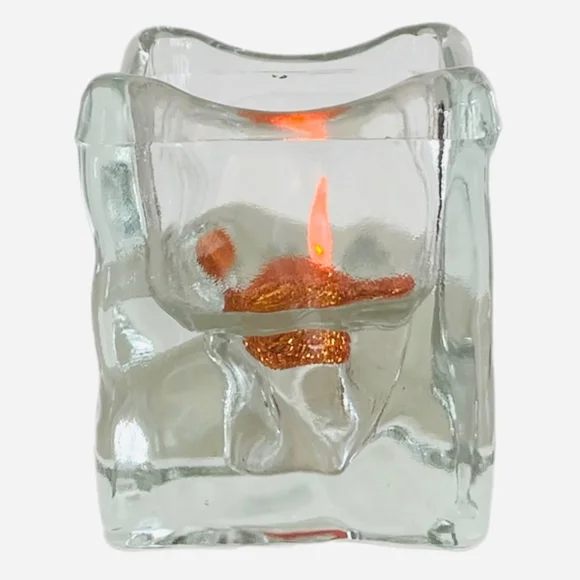 Vintage Clear Molded Glass Candle Holder Tea Light Votive Lantern 3.5 Home Decor