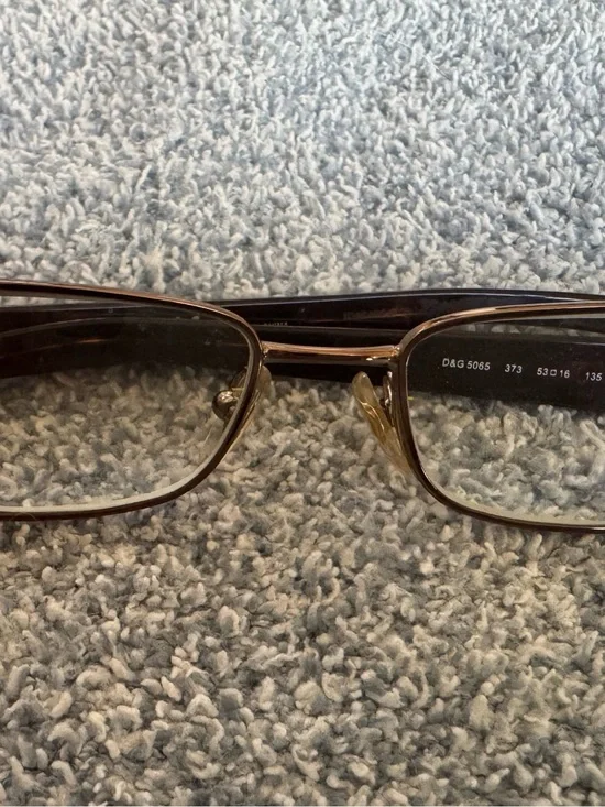 D&G Brown and Gold Rectangular Metal Eyeglasses