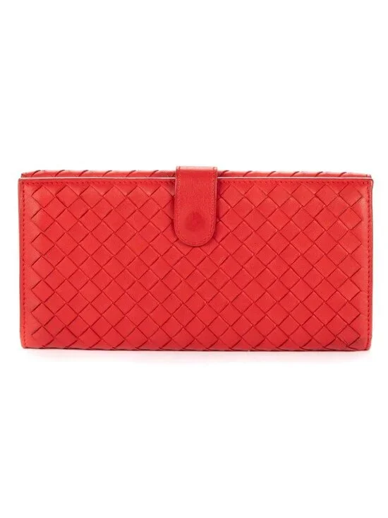 Bottega Venetal Flap Walletred Intrecciato Calfskin Leathera Wallet