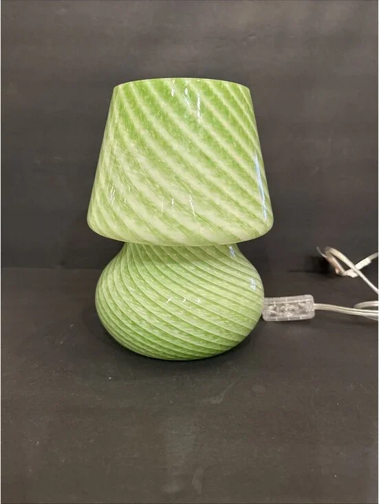 Vintage Swirl Green Frosted Murano Style Glass Table Lamp  10.25” H By 7.5” W