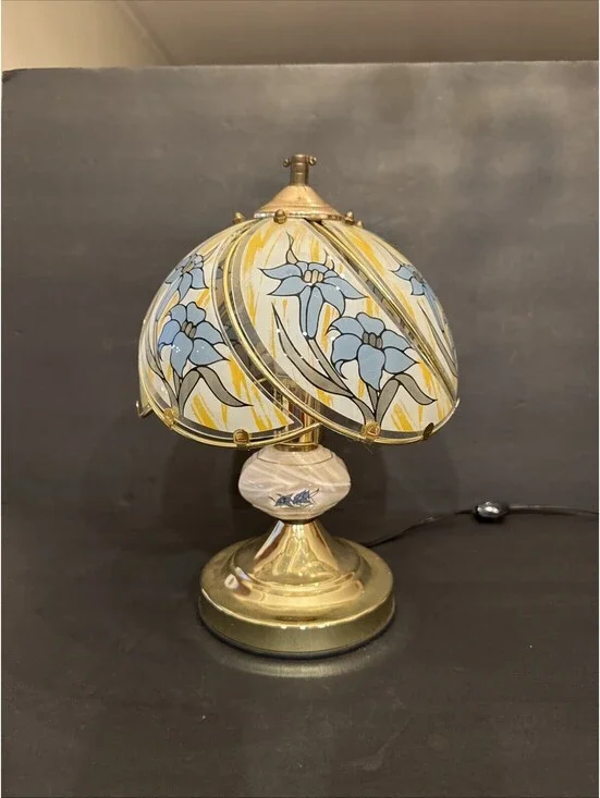 Vintage Blue Flowers Glass Panel Shade 14