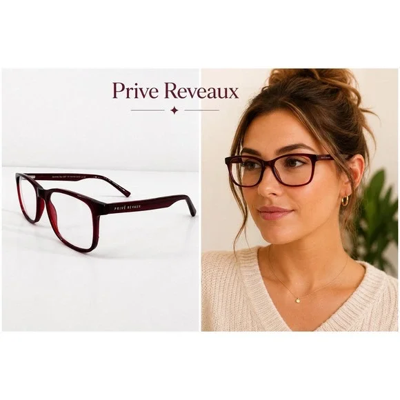 Prive Revaux Dynamic Duo Clear Lens Glasses +0.00 Non Prescription Red Frames