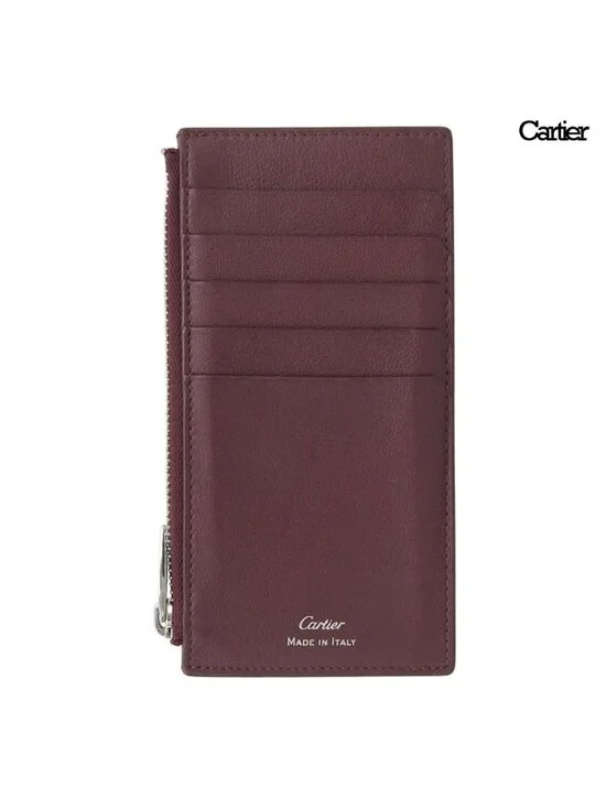 Cartier Leather Wallet with Zip Slim Card Holder Bordeaux