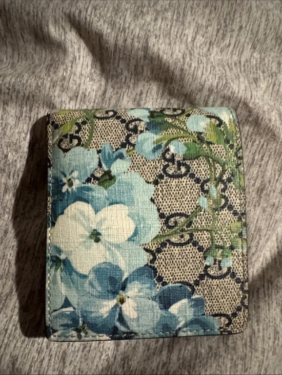 Gucci Blue Floral Canvas Bifold Wallet