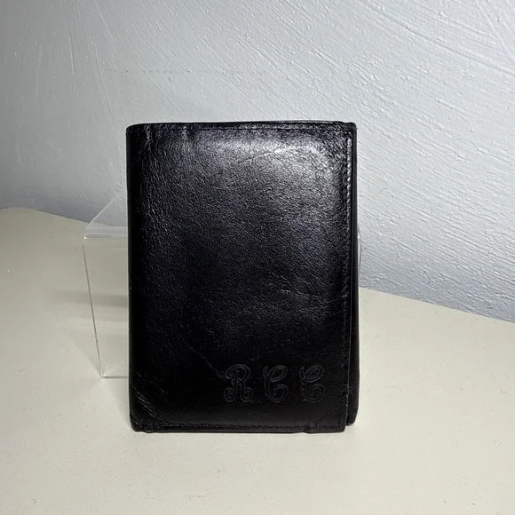 FS Mens Black  Leather Wallet Tree Folding