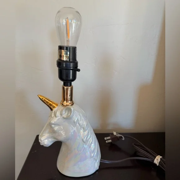 Gold White Unicorn Table Lamp Estate Iridescent ~11”‎ T