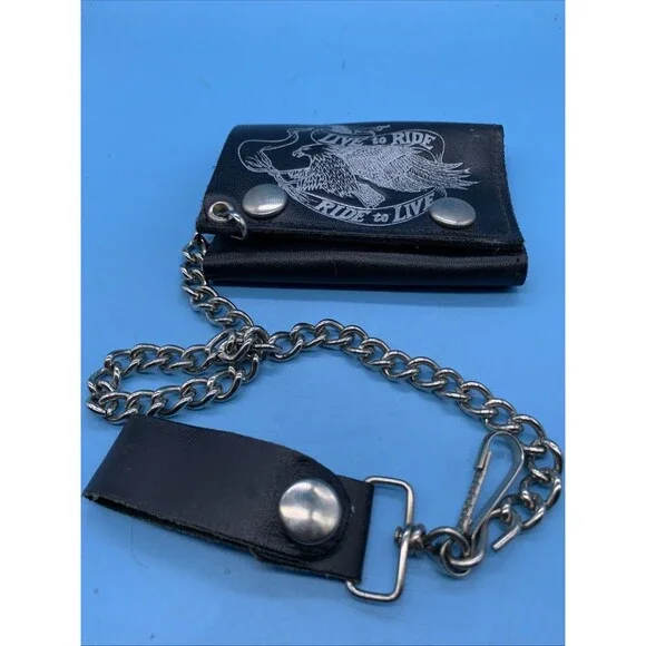 Live To Ride / Ride To Live Leather Tri Fold With Chain (SG-9)