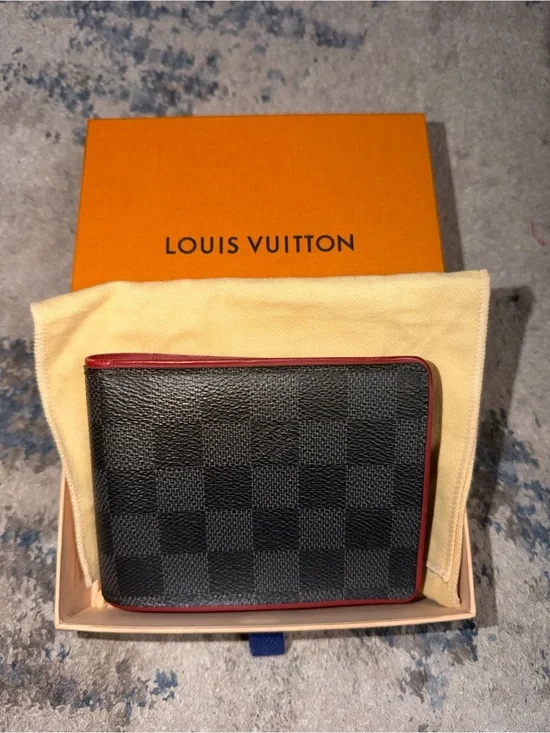 Louis Vuitton Damier Graphite Wallet with Red Trim