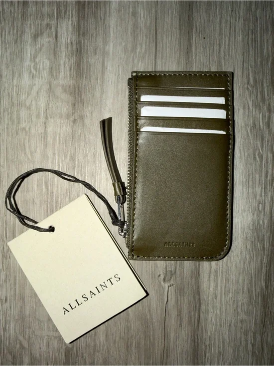 Allsaints Marlborough leather wallet olive green
