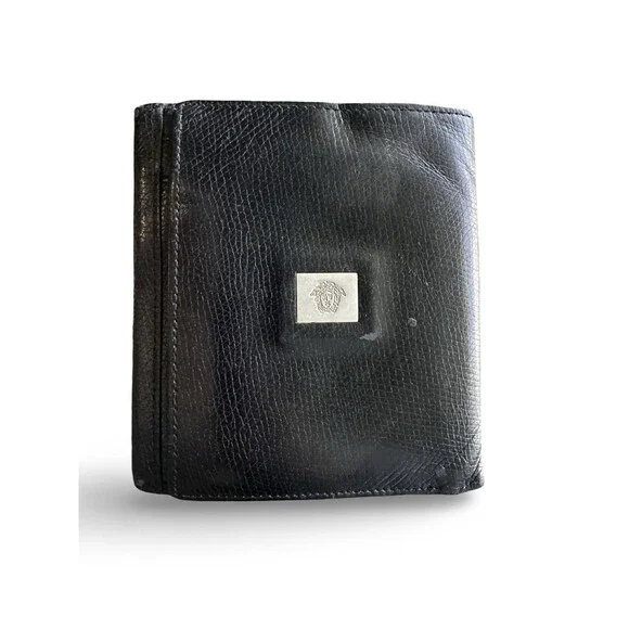 Gianni Versace Medusa Plaque Leather Trifold Wallet Authentic-Vintage