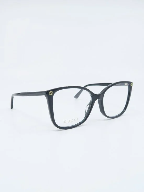 Gucci GG0026O 008 55mm Black & Gold Logo, New Women's Eyeglasses Frames.