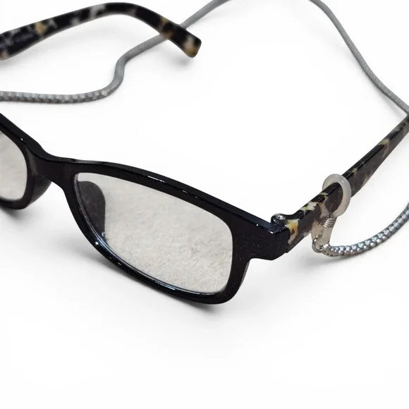 Reading Glasses Unisex +2.00 Black Tortoiseshell Rectangular with Chain