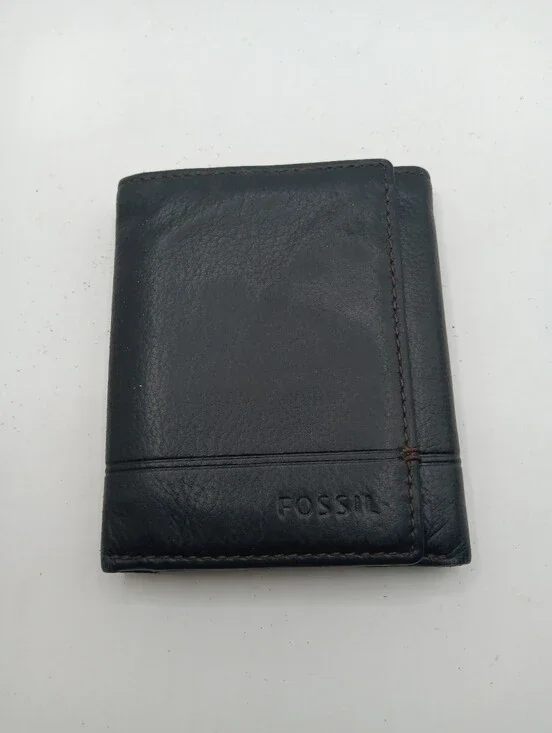 Fossil Black Leather Trifold Card Holder Wallet