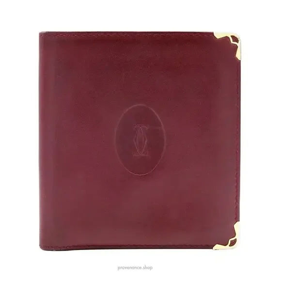 🔴 Cartier Bifold Wallet - Burgundy Calfskin Leather