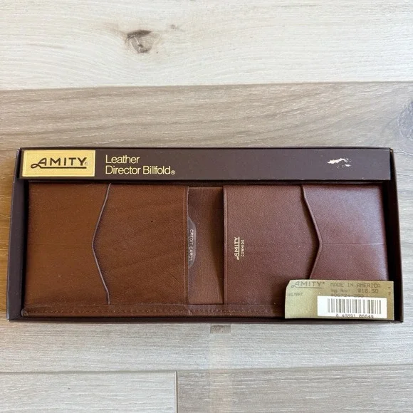 Amity‎ Men's Vintage Leather Billfold Wallet with Box Brown