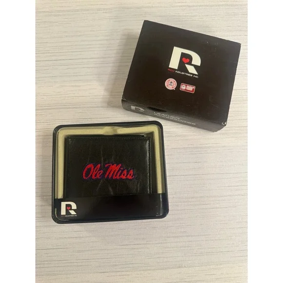 Rico Industries Ole Miss Rebels Black Leather Billfold Wallet RBL160201 NIB