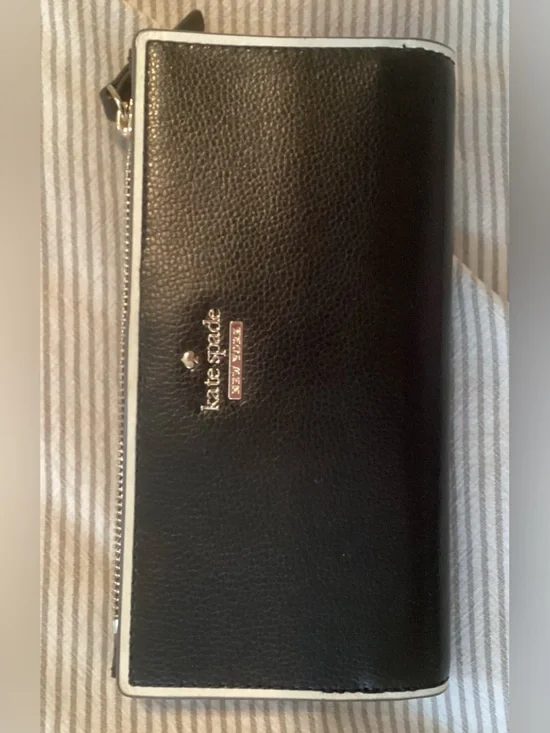 kate spade Black Wallet with White Trim and Gold Logo
