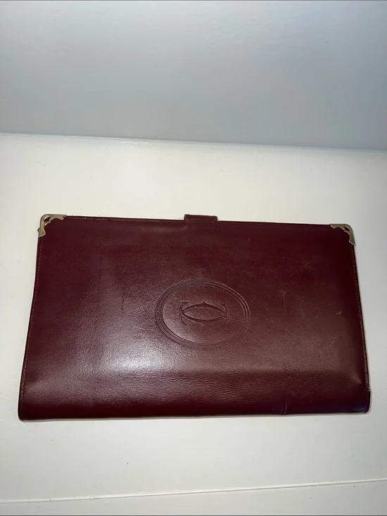 Cartier VINTAGE Burgundy Leather Document Folio with Gold Corners